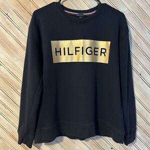 Tommy Hilfiger Navy Blue & Gold Crew Neck Pullover Sweater Top
